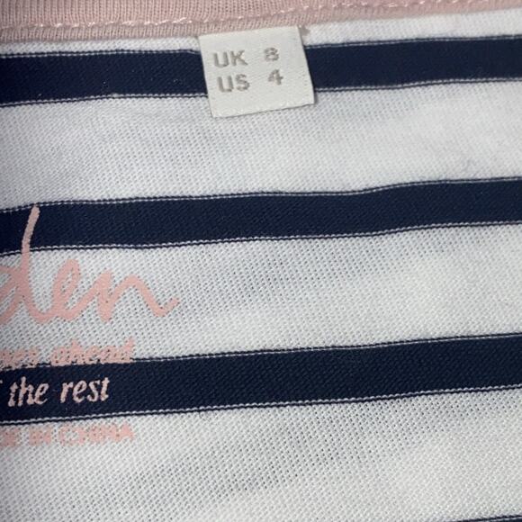 Boden Womens Size 4 US LS Striped Christmas Snowman Tee Shirt White Blue Sequin - Picture 4 of 7